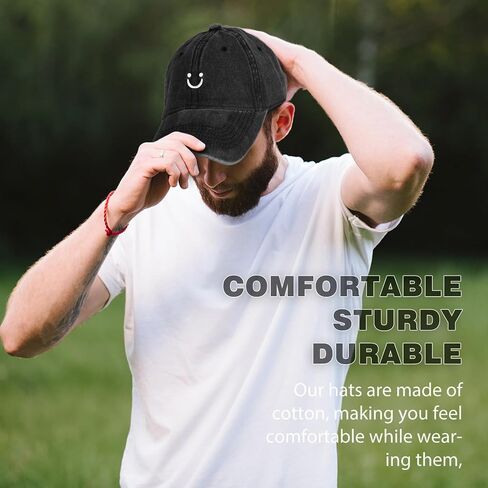 Washed Cotton Vintage Baseball Cap Sun Hats Men Women Smile Baseball Cap Adjustable Dad Golf Hat (Cotton, G) in Kuwait