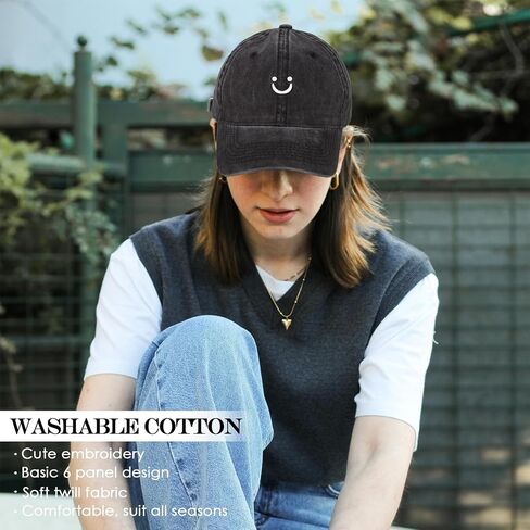 Washed Cotton Vintage Baseball Cap Sun Hats Men Women Smile Baseball Cap Adjustable Dad Golf Hat (Cotton, G) in Kuwait