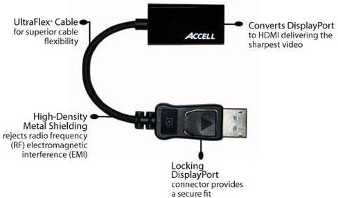 Accell DisplayPort 1.1 to HDMI 1.4 Passive Adapter - 2560x1440p@60Hz, 1920x1440@60Hz - Retail Package (B086B-004B) in Saudi Arabia
