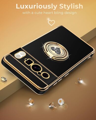 حافظة XYZ لهاتف Google Pixel 9 Pro XL مع حامل، حافظة Pixel 9 Pro XL مع حلقة مزدوجة، حافظة واقية فاخرة على شكل قلب للسيدات والفتيات لهاتف Google Pixel 9 Pro XL، أسود in Kuwait