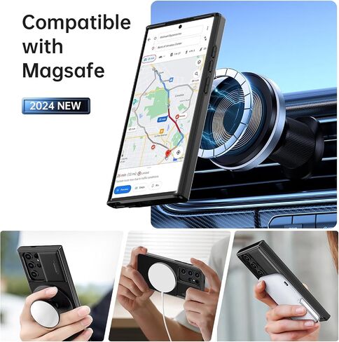 FUNMIKO for Samsung Galaxy S22 Ultra Case with Sliding Camera Lens Cover - Wireless Charging Compatible - Magnetic Kickstand - Shockproof Protective Phone Case 6.8" for Men Women Girls - Black in Saudi Arabia