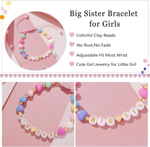 Big Sister Gifts for Girls Big Sister Bracelet for Toddler Daughter Niece Big Sis Bracelet Matching Outfits Big Sister Announcement Jewelry for Girls Big Sister Charm Birthday Gifts in Kuwait