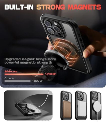 for iPhone 15 Case with Stand, Compatible with MagSafe, Crystal Clear Back, Military-Grade Protection, Magnetic Ring Holder & Protective Bumpers, Non-Yellowing Scratch-Resistant - Black/Red in Kuwait