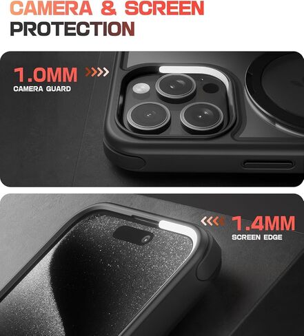for iPhone 15 Case with Stand, Compatible with MagSafe, Crystal Clear Back, Military-Grade Protection, Magnetic Ring Holder & Protective Bumpers, Non-Yellowing Scratch-Resistant - Black/Red in Kuwait
