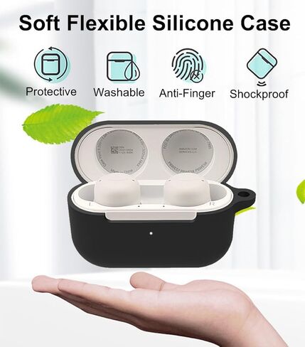 متوافق مع حافظة Echo Buds الثانية، غطاء جلدي مقاوم للصدمات من مطاط السيليكون مع ملحقات سلسلة مفاتيح متوافقة مع Echo Buds 2 إصدار 2021 باللون الأسود in Kuwait