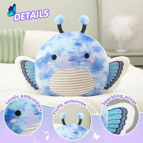 Houwsbaby 12" Light Up Butterfly Plush Pillow with LED Blue Butterfly Stuffed Animal Plush Toy Plushie Toy Squishy Pillow Birthday Christmas Valentine Gifts for Kids Boys Girls in Saudi Arabia