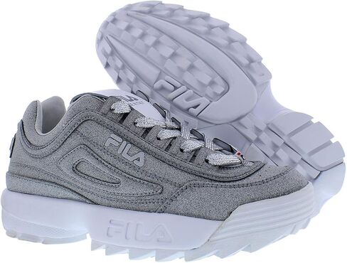 حذاء Fila Disruptor II مصنوع في إيطاليا للنساء مقاس 9، اللون: فضي معدني/فضي معدني/أبيض in Saudi Arabia