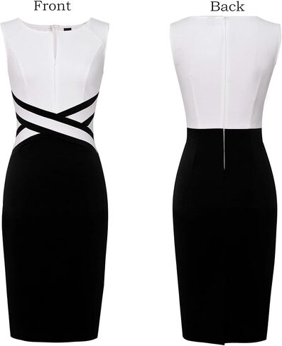 VFSHOW Womens Wear to Work Fitted Sleeveless Front Zipper Pencil Sheath Dress Business Party Office Colorblock Crisscross Waist Flattering Bodycon Dress (Hot Pink, XX-Large) 10720 HPIK XXL in Saudi Arabia
