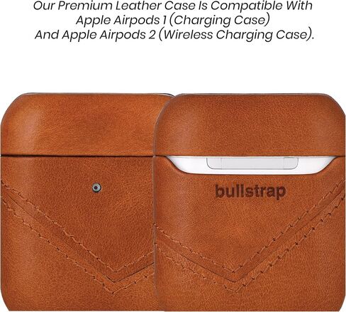 Bullstrap Premium Leather Case Compatible with Apple AirPods 1 & 2, Wireless Charging, Two-Piece Design, Terra in Saudi Arabia