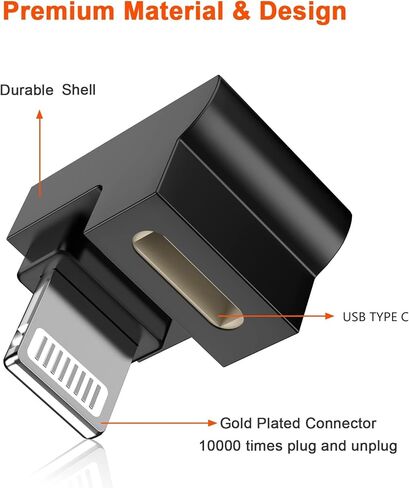 90 Degree Lightning Male to USB C Female Adapter (2 Pack),PD Fast Charging&Data Transfer for iPhone 14/13/12/11/XS/XR/SE,iPad,iPod,Airpods,Not for Audio/OTG in Kuwait