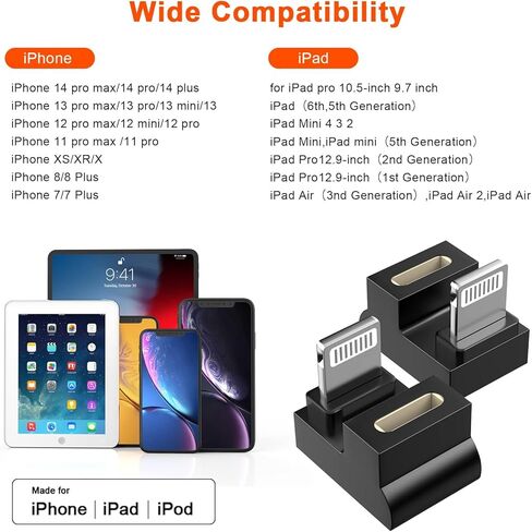 90 Degree Lightning Male to USB C Female Adapter (2 Pack),PD Fast Charging&Data Transfer for iPhone 14/13/12/11/XS/XR/SE,iPad,iPod,Airpods,Not for Audio/OTG in Kuwait