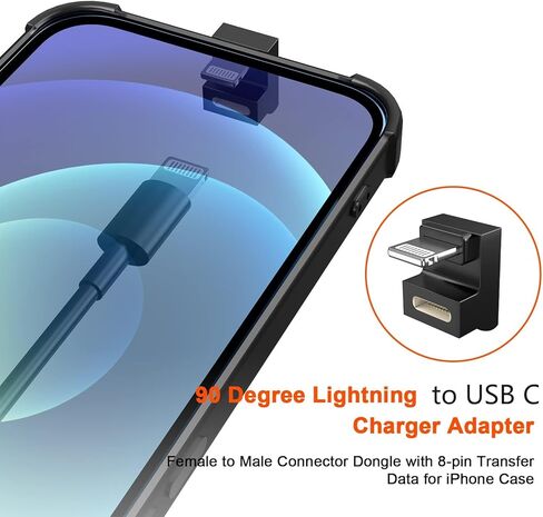90 Degree Lightning Male to USB C Female Adapter (2 Pack),PD Fast Charging&Data Transfer for iPhone 14/13/12/11/XS/XR/SE,iPad,iPod,Airpods,Not for Audio/OTG in Kuwait