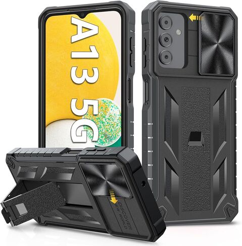 Case for Samsung Galaxy A13 5G: Rugged Protective A13 Cell Phone Cover with Kickstand & Slide - Shockproof TPU Matte Textured Bumper Design Military Drop Proof Protection - Pink Purple in Kuwait