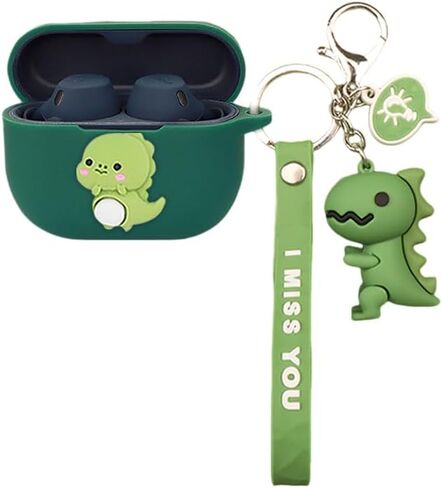 Cartoon Silicion Earphones Case for Jabra Elite 8 Active/Jabra Elite 10 with Keychain, Cute Wireless Bluetooth Shockproof Protector Cover Earphone Charging Box (Green A) in Saudi Arabia