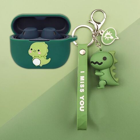 Cartoon Silicion Earphones Case for Jabra Elite 8 Active/Jabra Elite 10 with Keychain, Cute Wireless Bluetooth Shockproof Protector Cover Earphone Charging Box (Green A) in Saudi Arabia