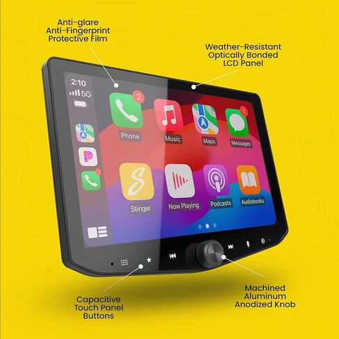 Stinger HORIZON10 10.1 بوصة Toyota Tacoma (2016-23) ستيريو 1280x800 HD راديو يعمل باللمس، Apple CarPlay/Android Auto لاسلكي، بلوتوث 5.1، شاشة IP65 مقاومة للطقس، HDMI، 4 كاميرا و3 مداخل USB in Kuwait