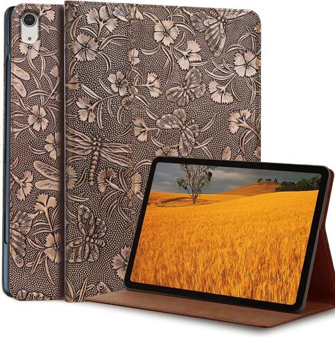 حافظة Gexmil من الجلد الطبيعي لجهاز iPad Pro 11 بوصة M4 2024 مع حامل قابل للتعديل، غطاء حماية ذكي من الجلد الفاخر المقاوم للصدمات، غطاء فوليو ذكي للنوم/الاستيقاظ التلقائي مضاد للانزلاق، رمادي فراشة in Saudi Arabia