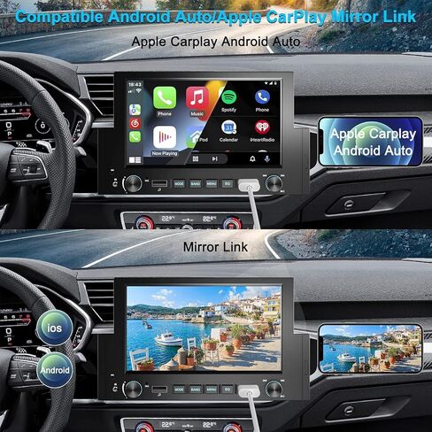 2024 أحدث ستيريو سيارة مزدوج الدين مقاس 7 بوصة لأجهزة Apple Carplay اللاسلكية وAndroid Auto مع التحكم الصوتي، Bluetooth5.2، MirrorLink، راديو السيارة مع كاميرا احتياطية، شاشة لمس عالية الدقة SWC/USB/SD AM/FM/AUX/TF in Saudi Arabia
