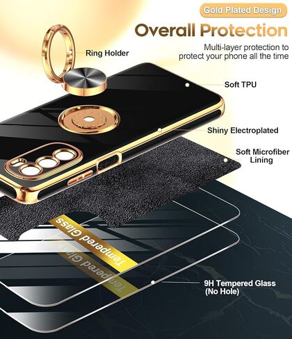 LeYi for Moto G Stylus 5G 2022 Case: with Tempered Glass Screen Protector [2 Pack] 360° Rotatable Ring Holder Magnetic Kickstand, Plating Rose Gold Edge Motorola G Stylus 5G 2022 Case, Black in Kuwait
