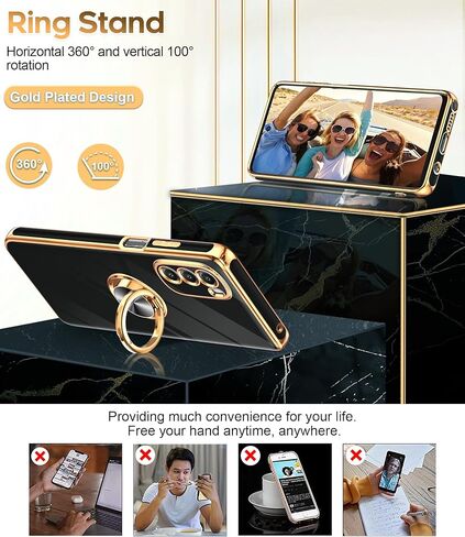 LeYi for Moto G Stylus 5G 2022 Case: with Tempered Glass Screen Protector [2 Pack] 360° Rotatable Ring Holder Magnetic Kickstand, Plating Rose Gold Edge Motorola G Stylus 5G 2022 Case, Black in Kuwait