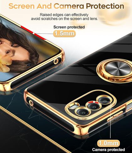 LeYi for Moto G Stylus 5G 2022 Case: with Tempered Glass Screen Protector [2 Pack] 360° Rotatable Ring Holder Magnetic Kickstand, Plating Rose Gold Edge Motorola G Stylus 5G 2022 Case, Black in Kuwait