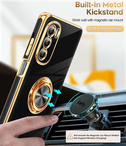 LeYi for Moto G Stylus 5G 2022 Case: with Tempered Glass Screen Protector [2 Pack] 360° Rotatable Ring Holder Magnetic Kickstand, Plating Rose Gold Edge Motorola G Stylus 5G 2022 Case, Black in Kuwait
