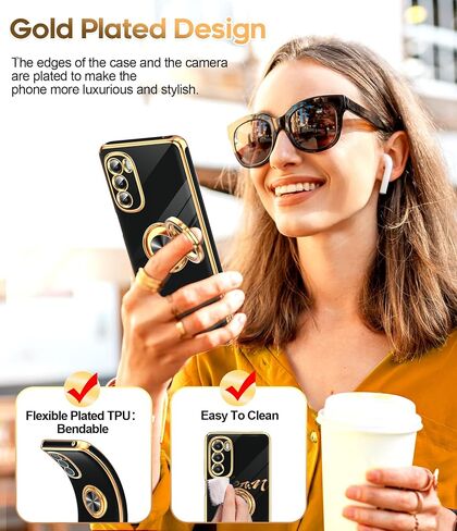 LeYi for Moto G Stylus 5G 2022 Case: with Tempered Glass Screen Protector [2 Pack] 360° Rotatable Ring Holder Magnetic Kickstand, Plating Rose Gold Edge Motorola G Stylus 5G 2022 Case, Black in Kuwait