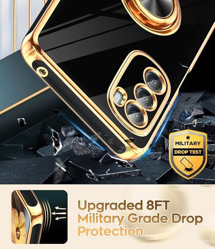 LeYi for Moto G Stylus 5G 2022 Case: with Tempered Glass Screen Protector [2 Pack] 360° Rotatable Ring Holder Magnetic Kickstand, Plating Rose Gold Edge Motorola G Stylus 5G 2022 Case, Black in Kuwait