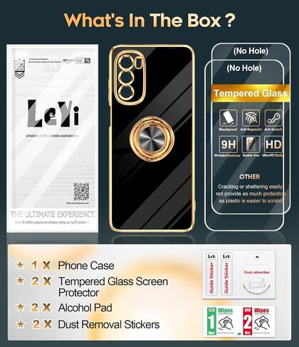 LeYi for Moto G Stylus 5G 2022 Case: with Tempered Glass Screen Protector [2 Pack] 360° Rotatable Ring Holder Magnetic Kickstand, Plating Rose Gold Edge Motorola G Stylus 5G 2022 Case, Black in Kuwait