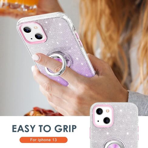 Hython Case for iPhone 13 Case with Ring Stand [360° Rotatable Ring Holder Magnetic Kickstand] [Soft Microfiber Lining] Slim Shockproof Rubber Protective Phone Case Cover for Women Girls, Pink Sand in Saudi Arabia
