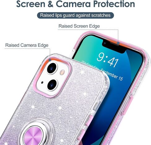 Hython Case for iPhone 13 Case with Ring Stand [360° Rotatable Ring Holder Magnetic Kickstand] [Soft Microfiber Lining] Slim Shockproof Rubber Protective Phone Case Cover for Women Girls, Pink Sand in Saudi Arabia