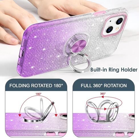 Hython Case for iPhone 13 Case with Ring Stand [360° Rotatable Ring Holder Magnetic Kickstand] [Soft Microfiber Lining] Slim Shockproof Rubber Protective Phone Case Cover for Women Girls, Pink Sand in Saudi Arabia
