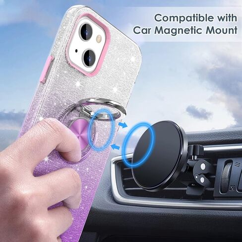 Hython Case for iPhone 13 Case with Ring Stand [360° Rotatable Ring Holder Magnetic Kickstand] [Soft Microfiber Lining] Slim Shockproof Rubber Protective Phone Case Cover for Women Girls, Pink Sand in Saudi Arabia
