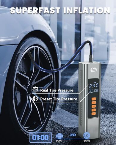 Tire Inflator Portable Air Compressor, Electric Ball Pump with Digital Pressure Gauge, LED Light, Ball Accessories Essential for Men, 150PSI Cordless Tire Inflator for Basketball, Soccer in Saudi Arabia