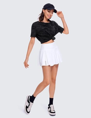 CRZ YOGA Women's Pima Cotton Short Sleeve Shirts Loose Fit Gym Workout T-Shirt Athletic Casual Tops Cambric Blue Medium in Saudi Arabia