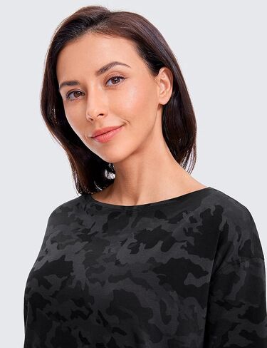 CRZ YOGA Women's Pima Cotton Short Sleeve Shirts Loose Fit Gym Workout T-Shirt Athletic Casual Tops Cambric Blue Medium in Saudi Arabia