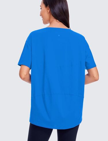 CRZ YOGA Women's Pima Cotton Short Sleeve Shirts Loose Fit Gym Workout T-Shirt Athletic Casual Tops Cambric Blue Medium in Saudi Arabia