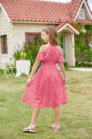 GRACE KARIN Girls Spring Summer Dress Size 10-12 Halter Neck Off Shoulder A Line Swing Twirl Ruffle Party Maxi Yellow Dress Formal Dress in Saudi Arabia