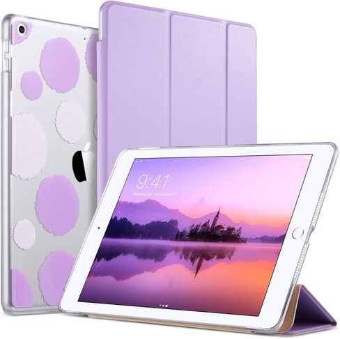حافظة ULAK iPad الجيل الخامس/السادس، غطاء خلفي صلب واقٍ رفيع منقط، النوم/الاستيقاظ التلقائي، وضع حامل العرض والكتابة، لافندر، متوافق مع iPad 9.7 2018/2017 in Kuwait