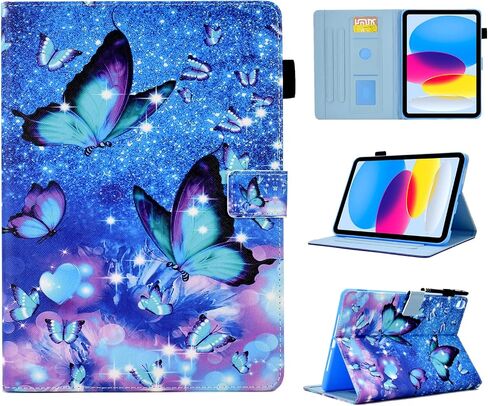for iPad 10th Generation Case (10.9-inch, 2022 Version), Premium PU Leather Smart Folio Stand Cover Case for iPad 10th Generation 10.9 inch Tablet with Auto Wake/Sleep, Blue Butterfly in Kuwait