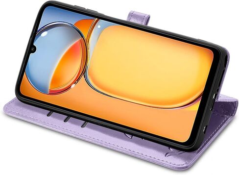حافظة هاتف بمحفظة لهاتف Xiaomi Redmi 13C، حافظة جلدية من البولي يوريثان بنمط كرتوني لطيف على شكل كلب قطة، مشبك مغناطيسي وفتحات لبطاقة النقود، حافظة هاتف لـ Redmi 13C، CD أرجواني in Saudi Arabia