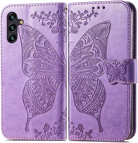 for Samsung Galaxy A13 5G Wallet Case, Samsung A04S Case, Embossed Butterfly Premium PU Leather [Kickstand] [Card Slots] [Wrist Strap] [6.5 inch] Phone Cover for Samsung A13 5G (A1-Blue) in Saudi Arabia
