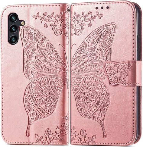 for Samsung Galaxy A13 5G Wallet Case, Samsung A04S Case, Embossed Butterfly Premium PU Leather [Kickstand] [Card Slots] [Wrist Strap] [6.5 inch] Phone Cover for Samsung A13 5G (A1-Blue) in Saudi Arabia