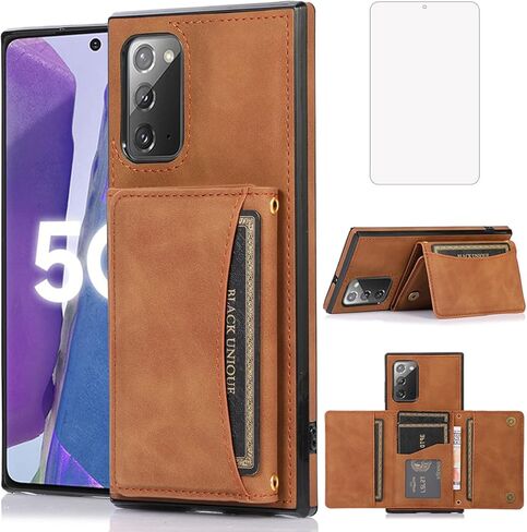 NKECXKJ Design for Samsung Galaxy Note 20 Wallet Case with Tempered Glass Screen Protector PU Leather Credit Card Holder Slot Phone Cases Kickstand Shockproof Protective Cover for Men 6.7 inch Black in Kuwait