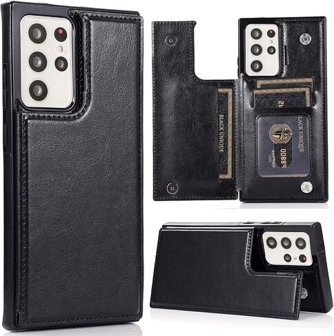 Phone Case for Samsung Galaxy S21 Ultra Glaxay S21ultra 5G with ID&Credit Card Holder Slots Pockets Wallet Back Cover Stand Flip Folio Leather Cell Cases Women Men Black in Saudi Arabia