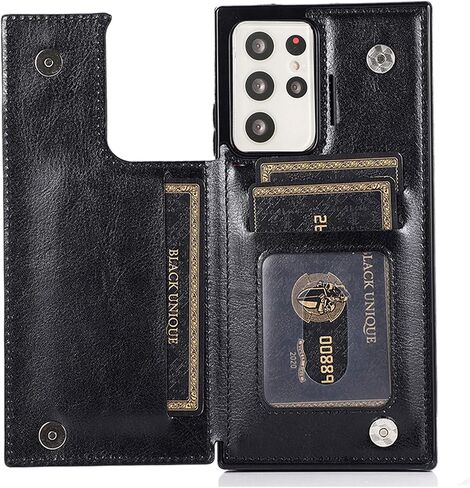 Phone Case for Samsung Galaxy S21 Ultra Glaxay S21ultra 5G with ID&Credit Card Holder Slots Pockets Wallet Back Cover Stand Flip Folio Leather Cell Cases Women Men Black in Saudi Arabia