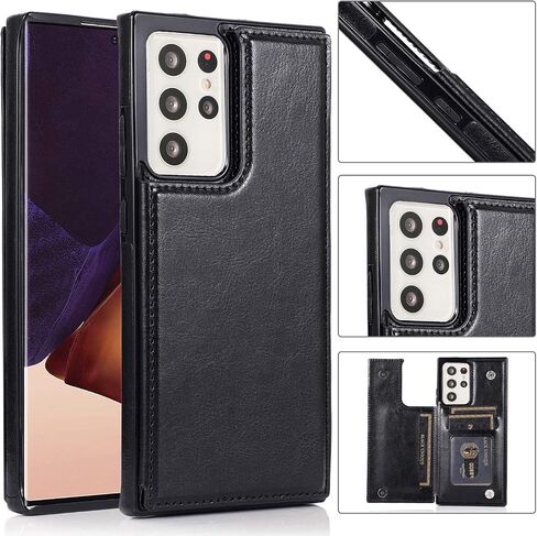 Phone Case for Samsung Galaxy S21 Ultra Glaxay S21ultra 5G with ID&Credit Card Holder Slots Pockets Wallet Back Cover Stand Flip Folio Leather Cell Cases Women Men Black in Saudi Arabia
