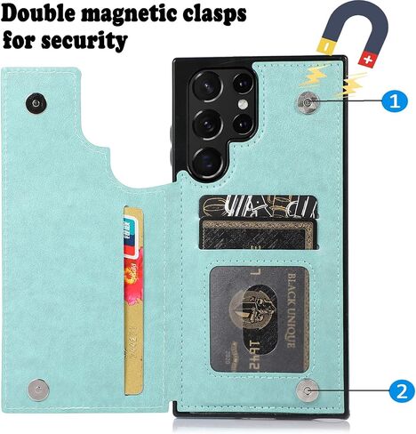 حافظة هاتف لهاتف سامسونج جالاكسي S21 Ultra Glaxay S21ultra 5G مع فتحات لبطاقة الهوية والائتمان وجيوب ومحفظة وغطاء خلفي وحافظة جلدية قابلة للطي للنساء والرجال باللون الأسود in Kuwait