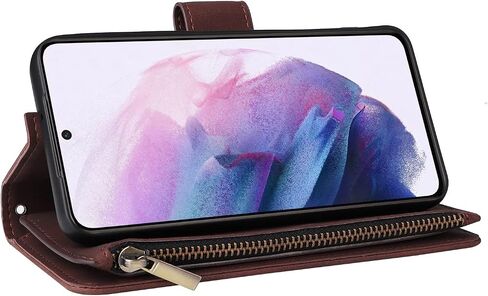 LBYZCASE for Samsung Galaxy S22 5G Case with Card Holder,Durable Luxury Magnetic Folio Flip Leather Zipper Pocket Wrist Strap Kickstand Women Men for Samsung Galaxy S22 6.1" (Coffee) in Saudi Arabia