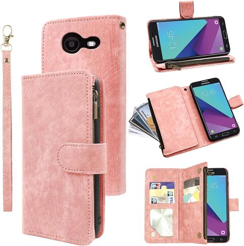 Compatible with Samsung Galaxy J7 Prime 2017 J 7 Skypro Sky Pro J7V V S727VL Wallet Case and Premium Vintage Leather Flip Credit Card Holder Phone Cover for Glaxay Halo7J Perx J7prime Women Men Pink in Kuwait